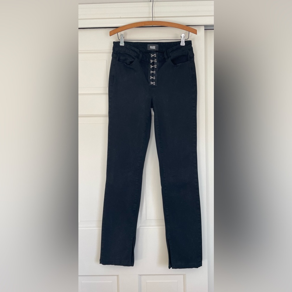 Paige black hook & eye closure split ankle jeans